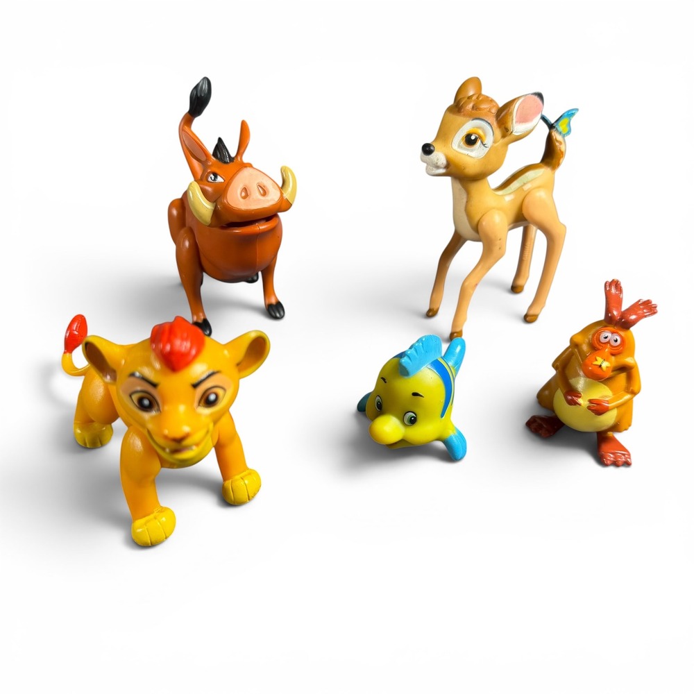 Disney Animal Figure Lot Kion Flounder Pumba Bambi Yowie Mixed Figurines 5pc